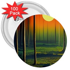 Outdoors Night Moon Full Moon Trees Setting Scene Forest Woods Light Moonlight Nature Wilderness Lan 3  Buttons (100 Pack) 