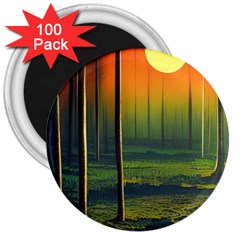 Outdoors Night Moon Full Moon Trees Setting Scene Forest Woods Light Moonlight Nature Wilderness Lan 3  Magnets (100 Pack) by Posterlux