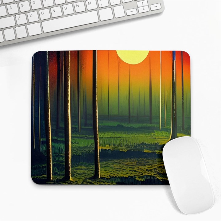 Outdoors Night Moon Full Moon Trees Setting Scene Forest Woods Light Moonlight Nature Wilderness Lan Large Mousepad