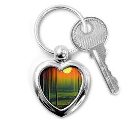 Outdoors Night Moon Full Moon Trees Setting Scene Forest Woods Light Moonlight Nature Wilderness Lan Key Chain (heart)