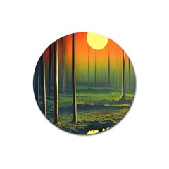 Outdoors Night Moon Full Moon Trees Setting Scene Forest Woods Light Moonlight Nature Wilderness Lan Magnet 3  (round)