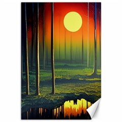 Outdoors Night Moon Full Moon Trees Setting Scene Forest Woods Light Moonlight Nature Wilderness Lan Canvas 12  X 18 