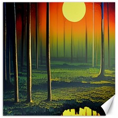 Outdoors Night Moon Full Moon Trees Setting Scene Forest Woods Light Moonlight Nature Wilderness Lan Canvas 16  X 16  by Posterlux