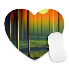 Outdoors Night Moon Full Moon Trees Setting Scene Forest Woods Light Moonlight Nature Wilderness Lan Heart Mousepad by Posterlux