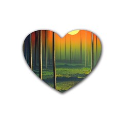 Outdoors Night Moon Full Moon Trees Setting Scene Forest Woods Light Moonlight Nature Wilderness Lan Rubber Heart Coaster (4 Pack)