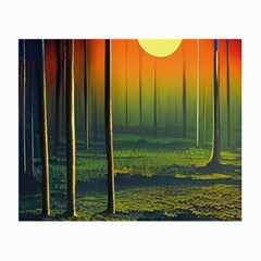 Outdoors Night Moon Full Moon Trees Setting Scene Forest Woods Light Moonlight Nature Wilderness Lan Small Glasses Cloth (2 Sides) by Posterlux