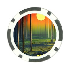 Outdoors Night Moon Full Moon Trees Setting Scene Forest Woods Light Moonlight Nature Wilderness Lan Poker Chip Card Guard by Posterlux