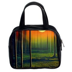 Outdoors Night Moon Full Moon Trees Setting Scene Forest Woods Light Moonlight Nature Wilderness Lan Classic Handbag (two Sides) by Posterlux