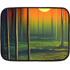 Outdoors Night Moon Full Moon Trees Setting Scene Forest Woods Light Moonlight Nature Wilderness Lan Two Sides Fleece Blanket (mini)