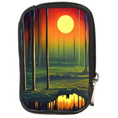 Outdoors Night Moon Full Moon Trees Setting Scene Forest Woods Light Moonlight Nature Wilderness Lan Compact Camera Leather Case by Posterlux