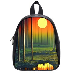 Outdoors Night Moon Full Moon Trees Setting Scene Forest Woods Light Moonlight Nature Wilderness Lan School Bag (small) by Posterlux