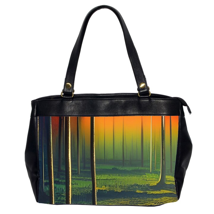 Outdoors Night Moon Full Moon Trees Setting Scene Forest Woods Light Moonlight Nature Wilderness Lan Oversize Office Handbag (2 Sides)