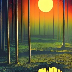 Outdoors Night Moon Full Moon Trees Setting Scene Forest Woods Light Moonlight Nature Wilderness Lan Play Mat (square) by Posterlux