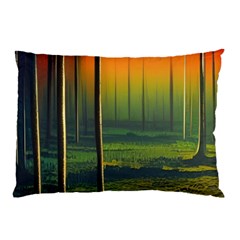 Outdoors Night Moon Full Moon Trees Setting Scene Forest Woods Light Moonlight Nature Wilderness Lan Pillow Case (two Sides) by Posterlux