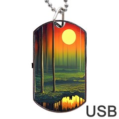 Outdoors Night Moon Full Moon Trees Setting Scene Forest Woods Light Moonlight Nature Wilderness Lan Dog Tag Usb Flash (two Sides) by Posterlux