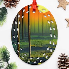 Outdoors Night Moon Full Moon Trees Setting Scene Forest Woods Light Moonlight Nature Wilderness Lan Ornament (oval Filigree)