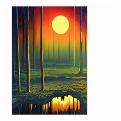 Outdoors Night Moon Full Moon Trees Setting Scene Forest Woods Light Moonlight Nature Wilderness Lan Small Garden Flag (two Sides) by Posterlux