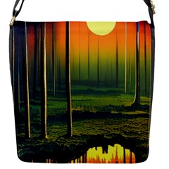 Outdoors Night Moon Full Moon Trees Setting Scene Forest Woods Light Moonlight Nature Wilderness Lan Flap Closure Messenger Bag (s) by Posterlux