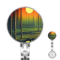 Outdoors Night Moon Full Moon Trees Setting Scene Forest Woods Light Moonlight Nature Wilderness Lan Stainless Steel Nurses Watch by Posterlux