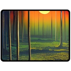 Outdoors Night Moon Full Moon Trees Setting Scene Forest Woods Light Moonlight Nature Wilderness Lan Two Sides Fleece Blanket (large) by Posterlux