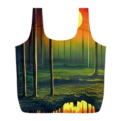 Outdoors Night Moon Full Moon Trees Setting Scene Forest Woods Light Moonlight Nature Wilderness Lan Full Print Recycle Bag (l)