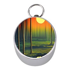 Outdoors Night Moon Full Moon Trees Setting Scene Forest Woods Light Moonlight Nature Wilderness Lan Mini Silver Compasses