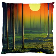 Outdoors Night Moon Full Moon Trees Setting Scene Forest Woods Light Moonlight Nature Wilderness Lan Standard Premium Plush Fleece Cushion Case (two Sides) by Posterlux