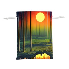 Outdoors Night Moon Full Moon Trees Setting Scene Forest Woods Light Moonlight Nature Wilderness Lan Lightweight Drawstring Pouch (m) by Posterlux