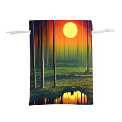 Outdoors Night Moon Full Moon Trees Setting Scene Forest Woods Light Moonlight Nature Wilderness Lan Lightweight Drawstring Pouch (l) by Posterlux