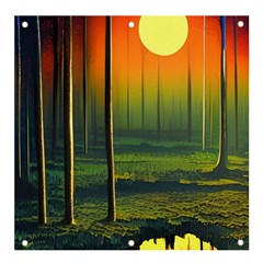 Outdoors Night Moon Full Moon Trees Setting Scene Forest Woods Light Moonlight Nature Wilderness Lan Banner And Sign 4  X 4  by Posterlux