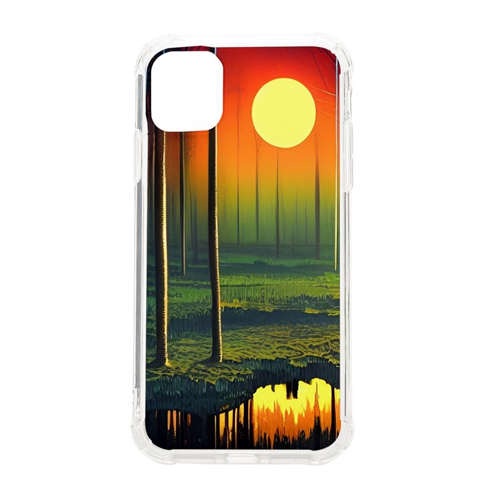 Outdoors Night Moon Full Moon Trees Setting Scene Forest Woods Light Moonlight Nature Wilderness Lan iPhone 11 TPU UV Print Case