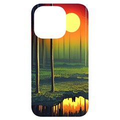 Outdoors Night Moon Full Moon Trees Setting Scene Forest Woods Light Moonlight Nature Wilderness Lan Iphone 14 Pro Black Uv Print Case by Posterlux