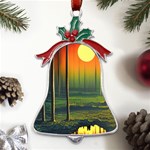 Outdoors Night Moon Full Moon Trees Setting Scene Forest Woods Light Moonlight Nature Wilderness Lan Metal Holly Leaf Bell Ornament Front