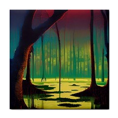 Nature Swamp Water Sunset Spooky Night Reflections Bayou Lake Tile Coaster