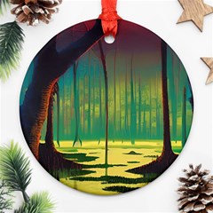 Nature Swamp Water Sunset Spooky Night Reflections Bayou Lake Ornament (round) by Posterlux