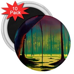 Nature Swamp Water Sunset Spooky Night Reflections Bayou Lake 3  Magnets (10 Pack)  by Posterlux