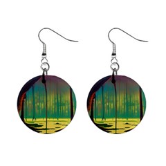 Nature Swamp Water Sunset Spooky Night Reflections Bayou Lake Mini Button Earrings by Posterlux