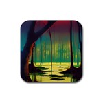 Nature Swamp Water Sunset Spooky Night Reflections Bayou Lake Rubber Coaster (Square) Front