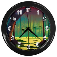 Nature Swamp Water Sunset Spooky Night Reflections Bayou Lake Wall Clock (black) by Posterlux