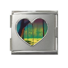 Nature Swamp Water Sunset Spooky Night Reflections Bayou Lake Mega Link Heart Italian Charm (18mm) by Posterlux