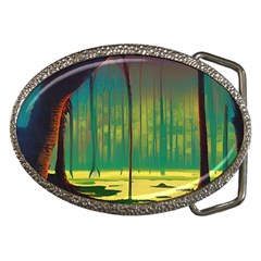 Nature Swamp Water Sunset Spooky Night Reflections Bayou Lake Belt Buckles by Posterlux