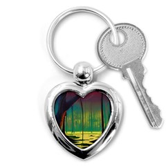 Nature Swamp Water Sunset Spooky Night Reflections Bayou Lake Key Chain (heart)