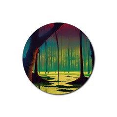 Nature Swamp Water Sunset Spooky Night Reflections Bayou Lake Rubber Round Coaster (4 Pack)