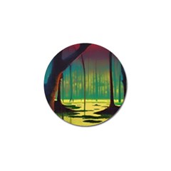 Nature Swamp Water Sunset Spooky Night Reflections Bayou Lake Golf Ball Marker by Posterlux