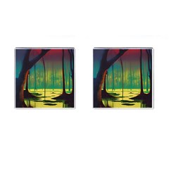 Nature Swamp Water Sunset Spooky Night Reflections Bayou Lake Cufflinks (square) by Posterlux