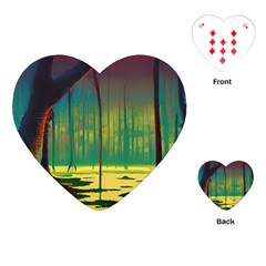 Nature Swamp Water Sunset Spooky Night Reflections Bayou Lake Playing Cards Single Design (heart) by Posterlux