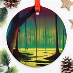 Nature Swamp Water Sunset Spooky Night Reflections Bayou Lake Round Ornament (Two Sides) Front