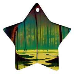 Nature Swamp Water Sunset Spooky Night Reflections Bayou Lake Star Ornament (two Sides) by Posterlux