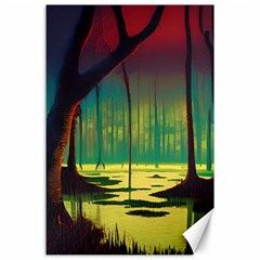 Nature Swamp Water Sunset Spooky Night Reflections Bayou Lake Canvas 24  X 36  by Posterlux