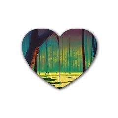 Nature Swamp Water Sunset Spooky Night Reflections Bayou Lake Rubber Coaster (heart) by Posterlux